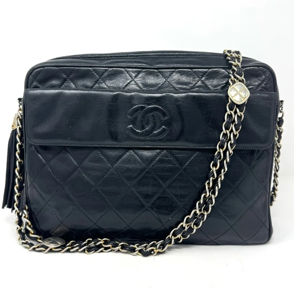 Chanel Vintage Black Quilted Camera Crossbody Bag –Quilted Caviar, Gold Hardware